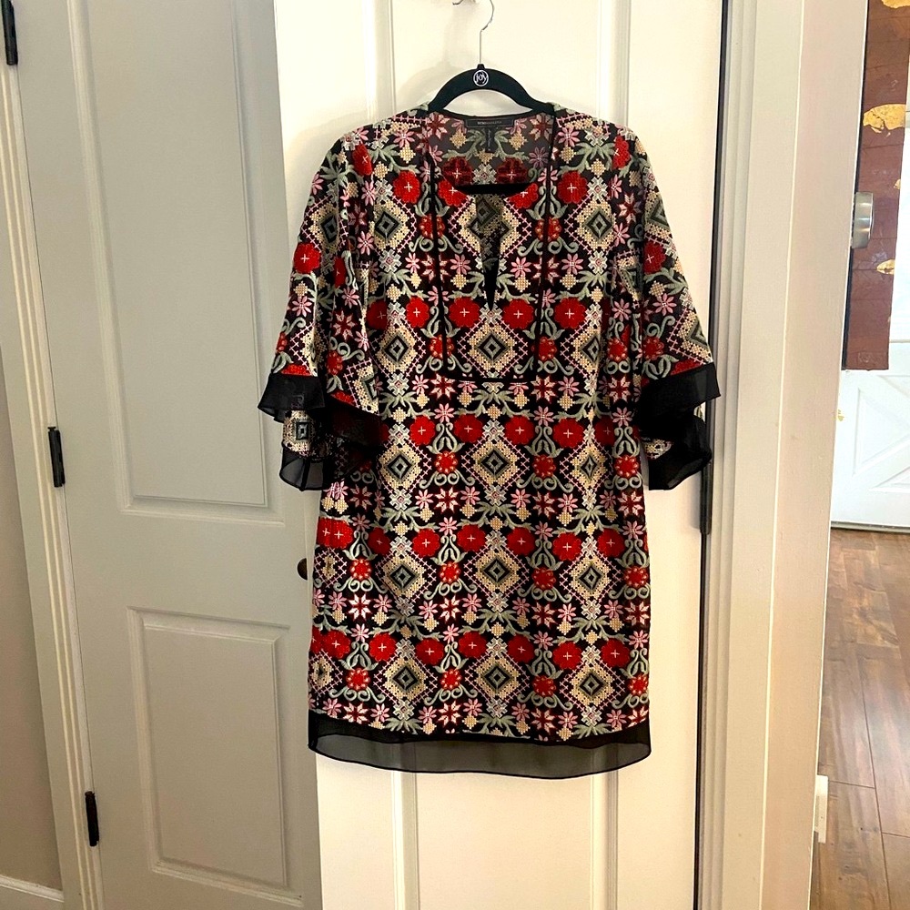 BCBGMaxAzria Red and Black Geometric Mini Dress